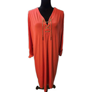 Michael Kors Womens Coral Lace-Up Long Sleeve Dress 1X NO BELT